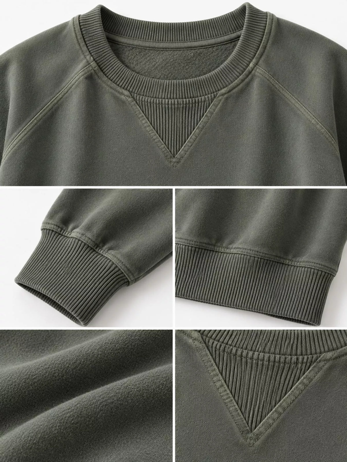 Crew Neck Raglan Sleeve Sweatshirt - Army Green - View 10