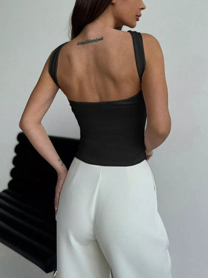 Gold Ring Detail Crisscross Cami - Black - View 5