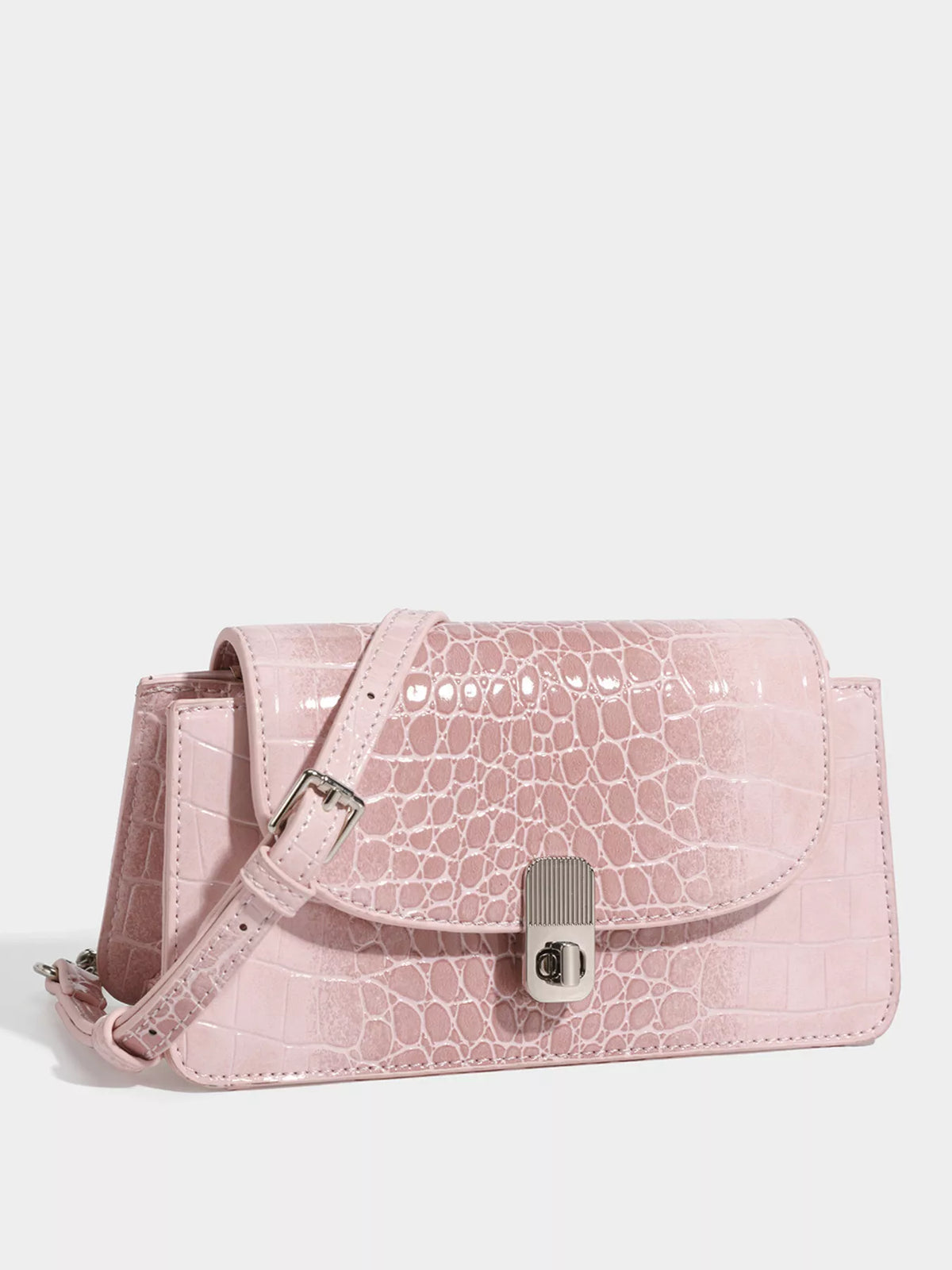 Crocodile Embossed Flap Crossbody Bag - Blush Pink - View 2