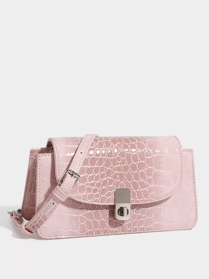 Crocodile Embossed Flap Crossbody Bag - Blush Pink - View 2