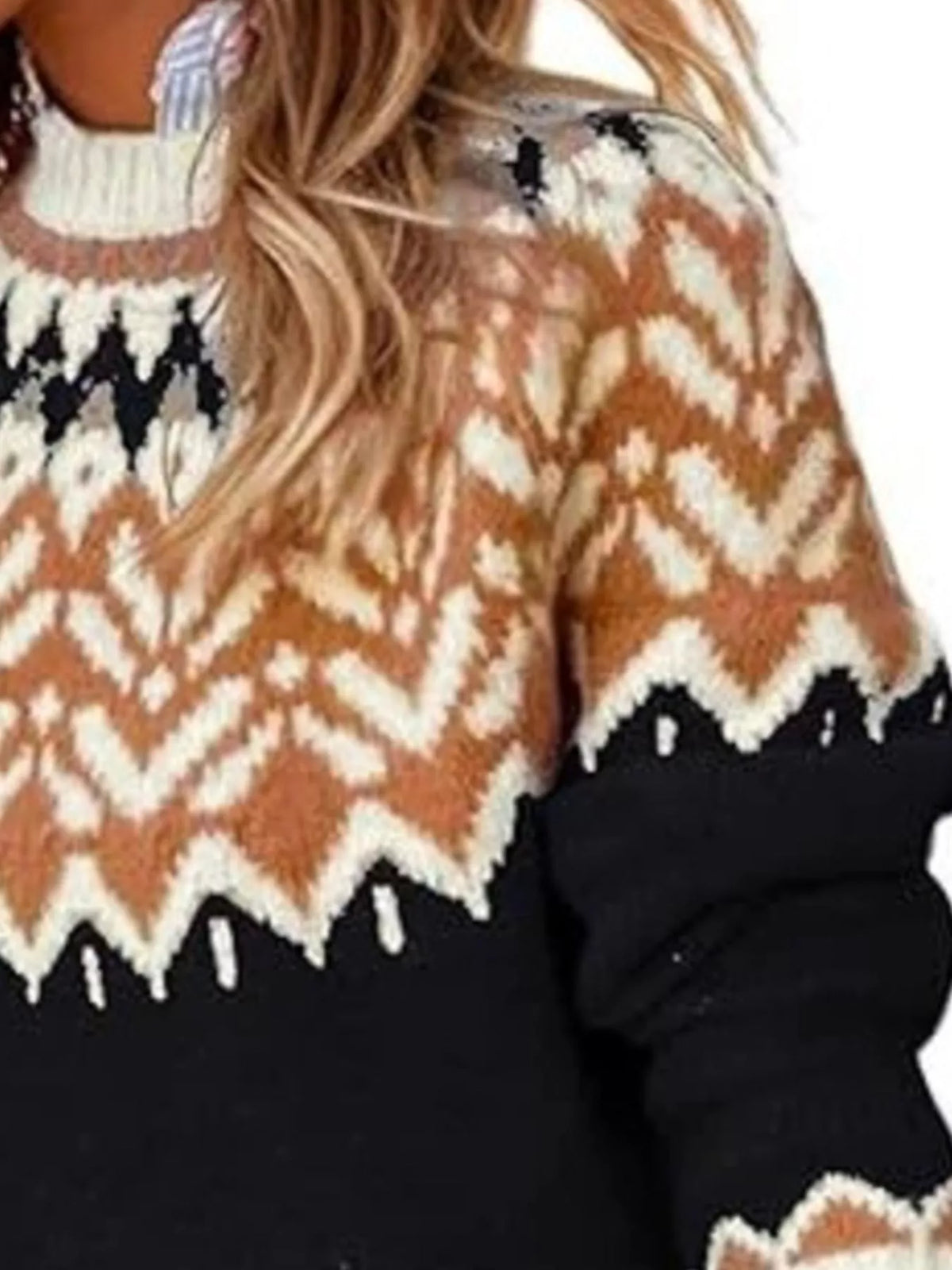 Full Size Fair Isle Patterned Long Sleeve Sweater Plus Size - Black - View 2
