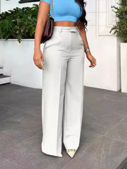 High-Waisted Wide-Leg Pants - Ivory White - View 1