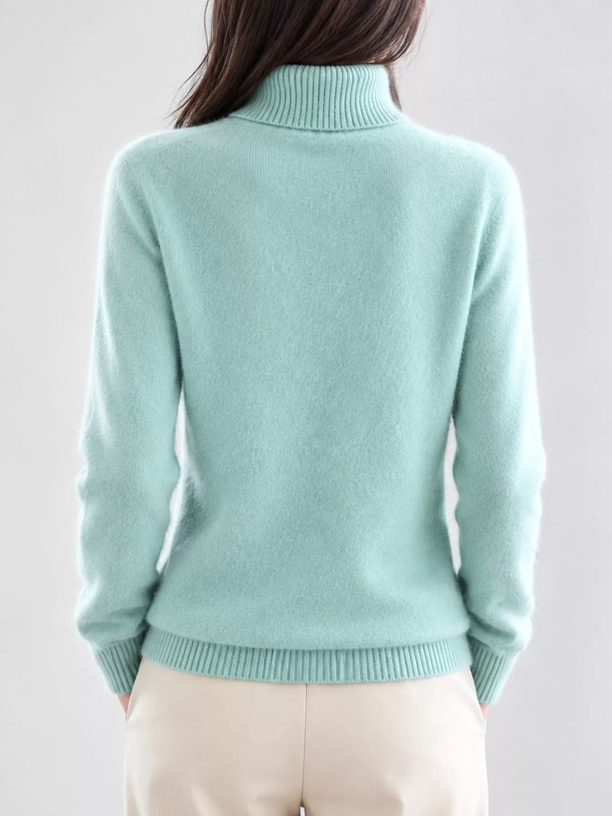 Full Size Turtleneck Long Sleeve Sweater Plus Size - Mint Green - View 23