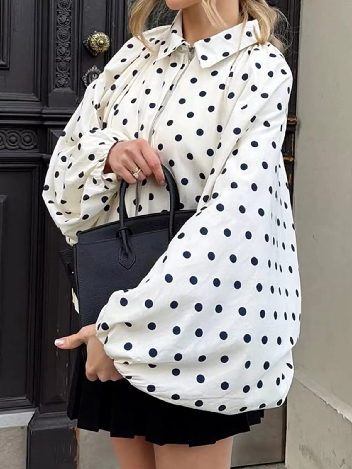Polka Dot Zip-Up Jacket - White - View 2