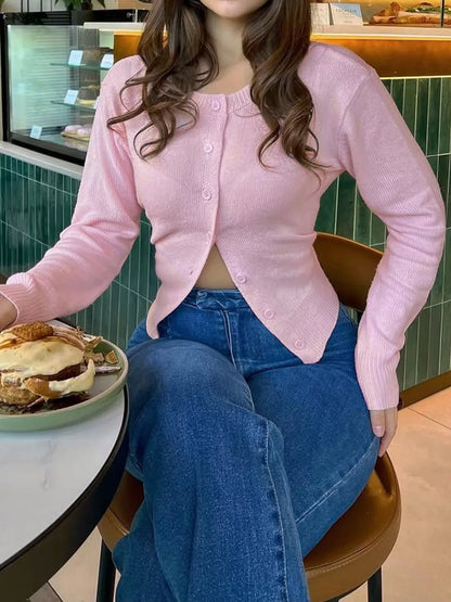 Slim-Fit Button-Down Cardigan - Pink - View 1