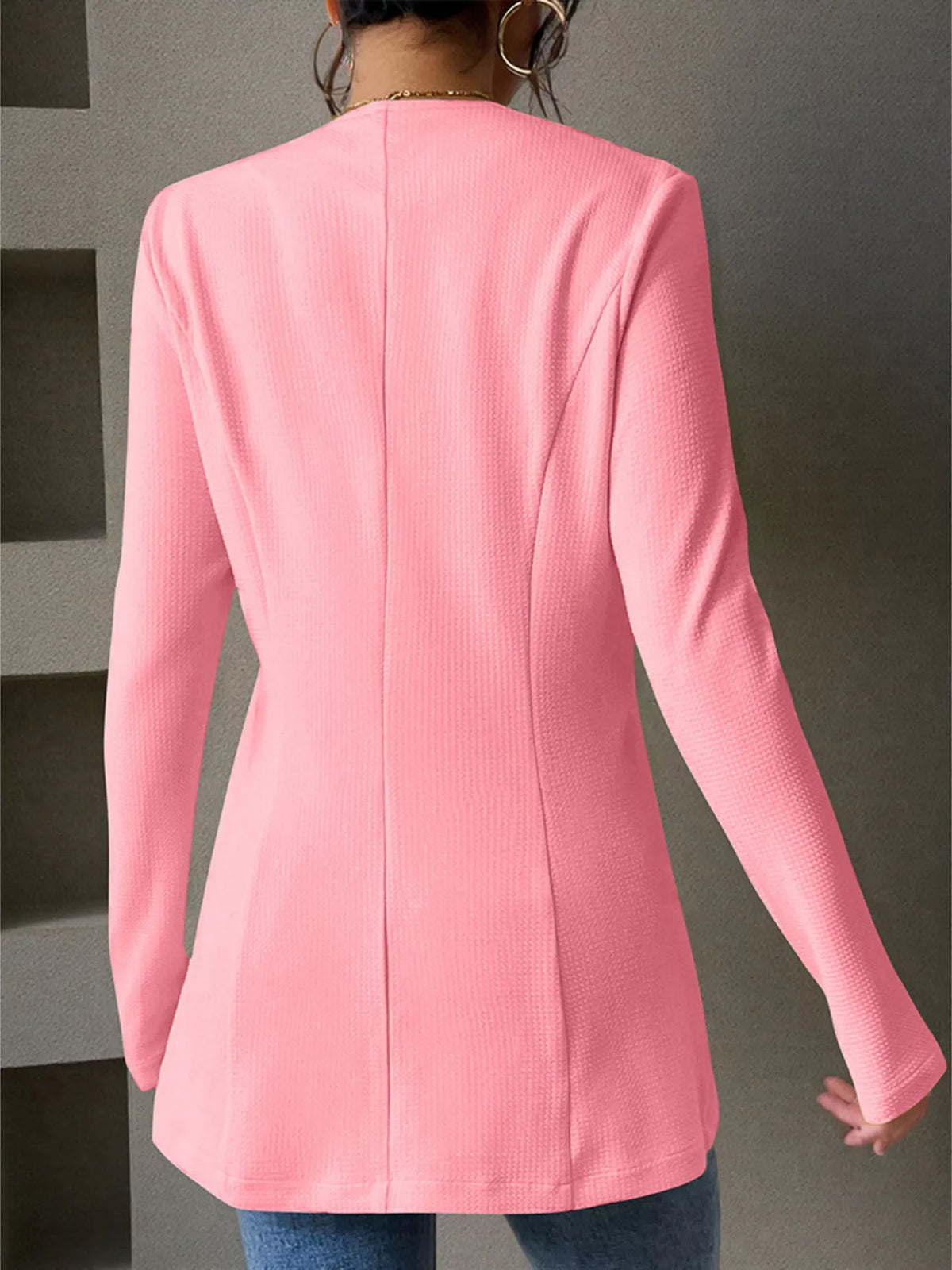 One Button Long Sleeve Blazer - Coral - View 27