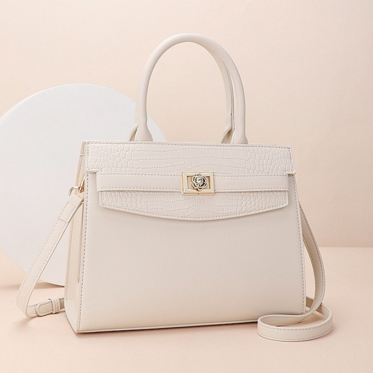 Top Handle Leather Handbag - Ivory - View 3