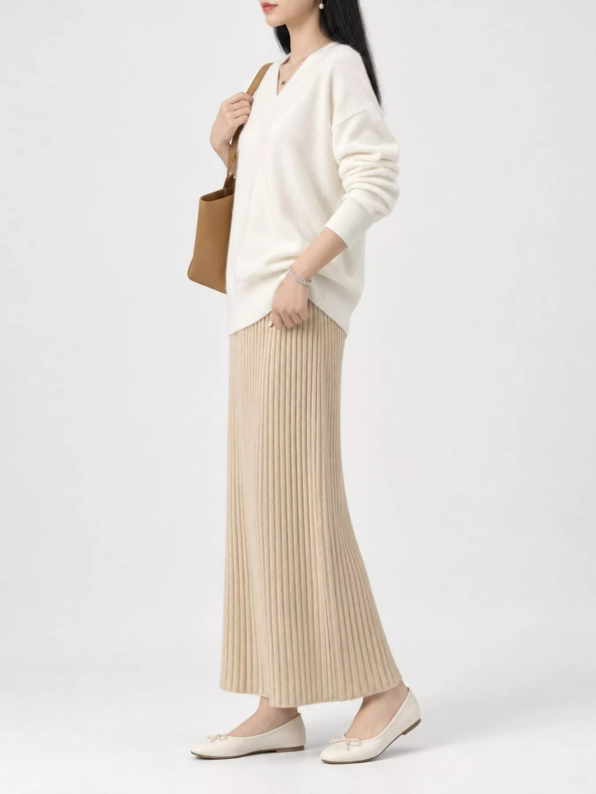 Wrap-Front Long Sleeve Sweater - White - View 11