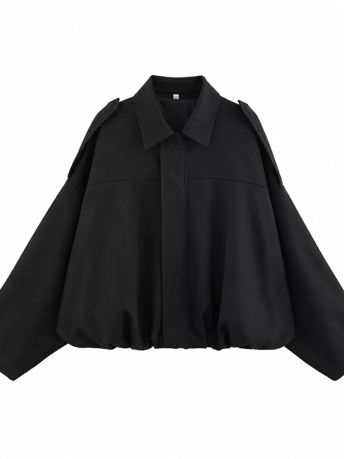 Elastic Hem Batwing Sleeve Jacket - Black - View 2