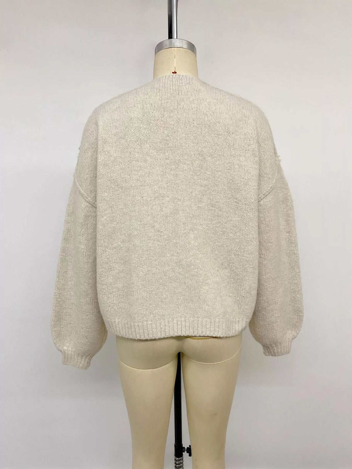 Open Front Dropped Shoulder Cardigan - Beige - View 13