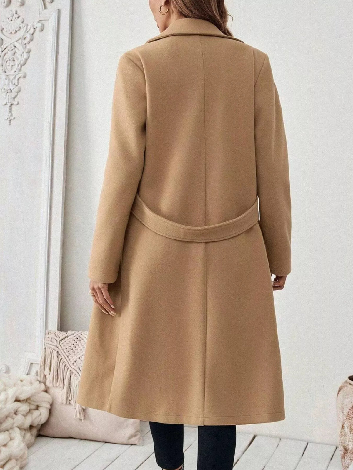 Lapel Collar Longline Coat - Camel - View 5