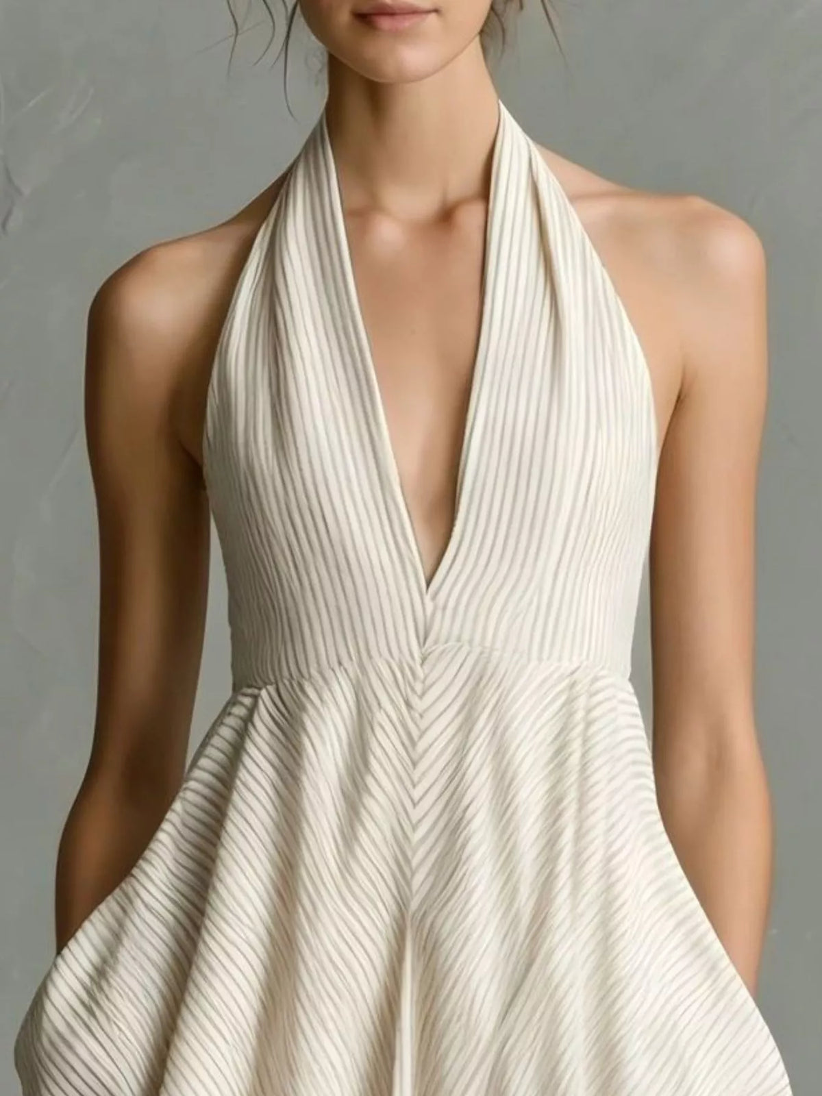 Full Size Striped Halter Neck Maxi Dress with Pockets Plus Size - Beige - View 2