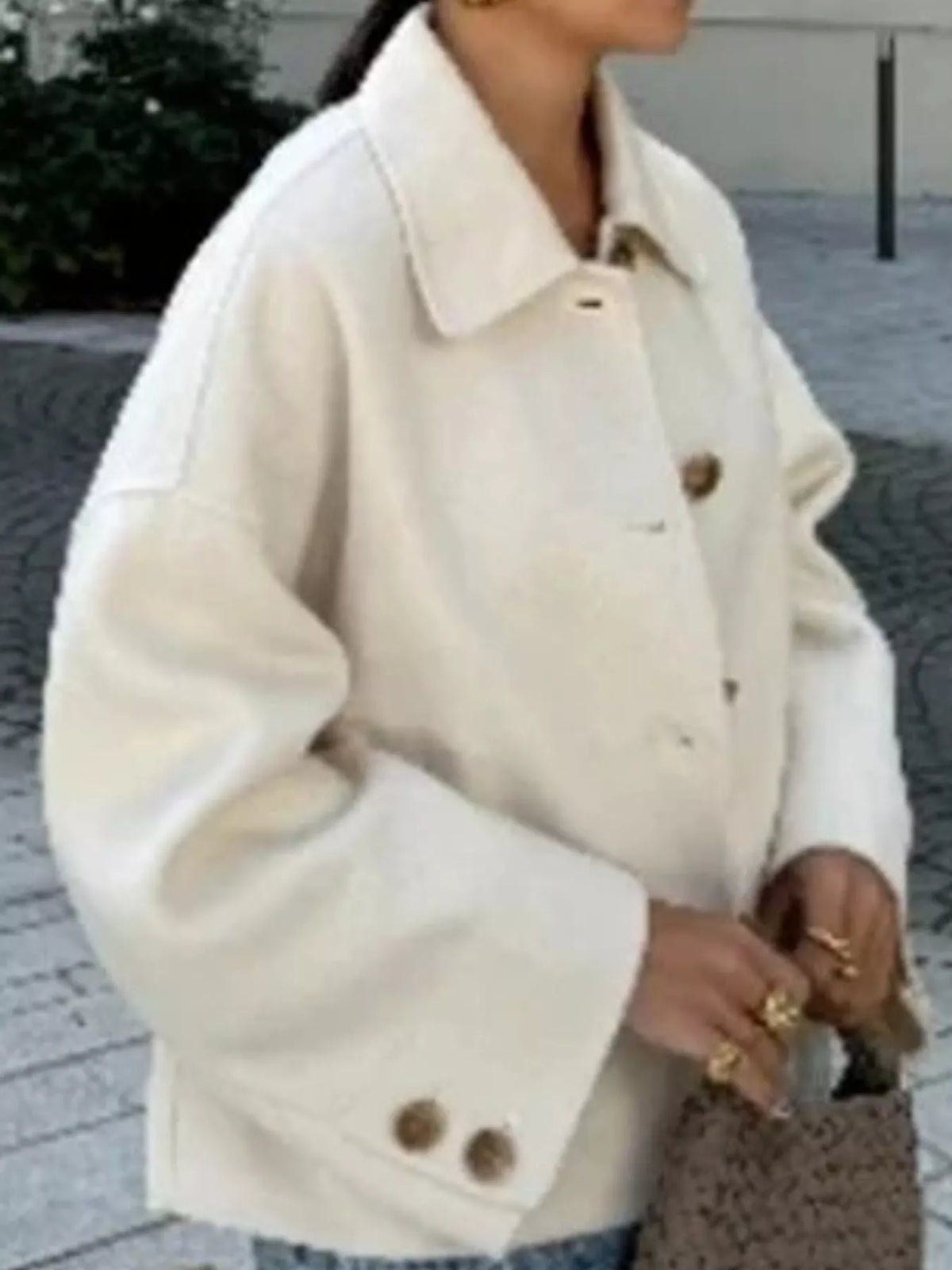 Button-Up Dropped Shoulder Outerwear - White - View 8