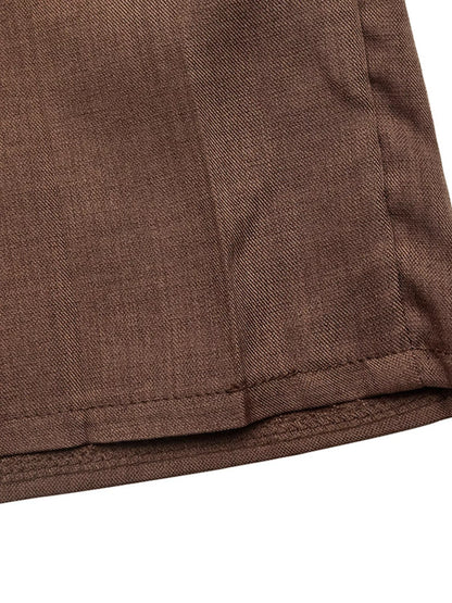 Pleated Patchwork Blazer Belt Dress - Brown - View 12