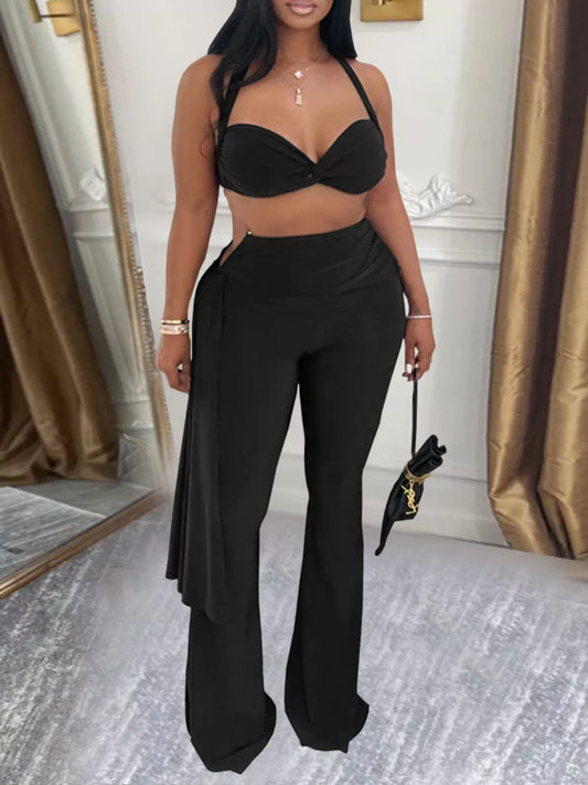 Halter Neck Top and Flare Pants Set - product photo 2