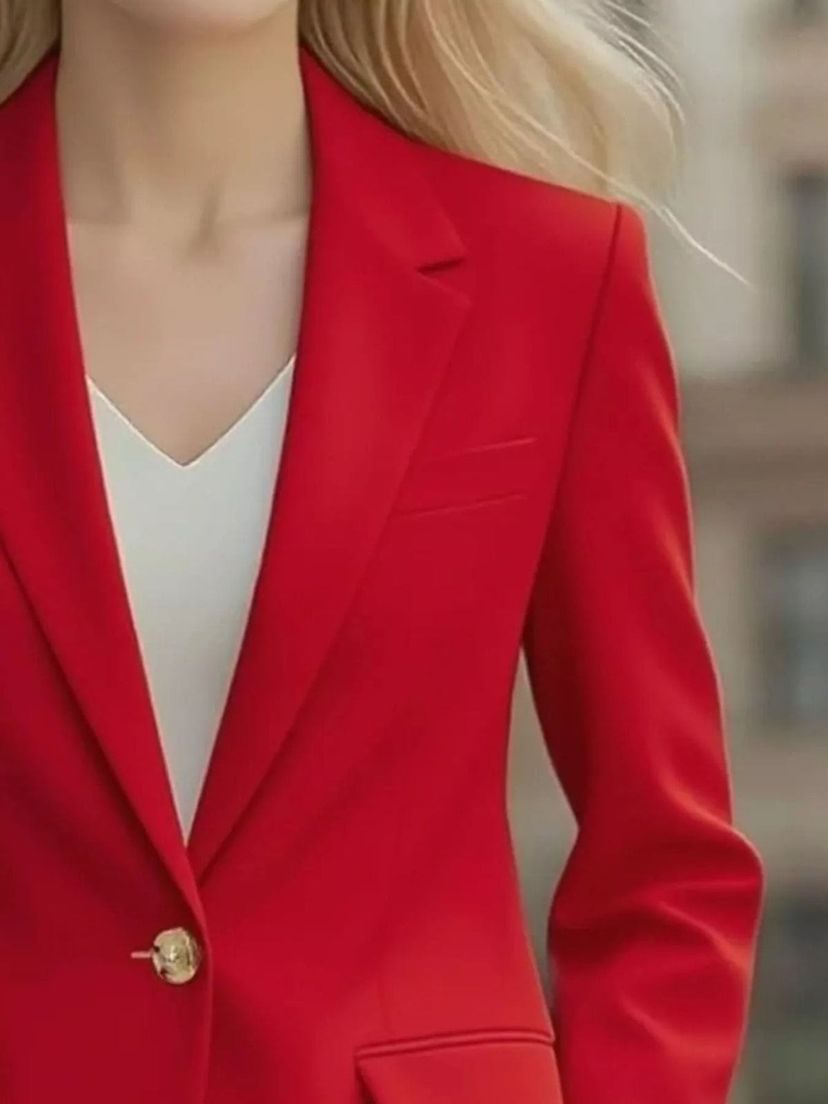 Lapel Collar One Button Blazer - Red - View 11