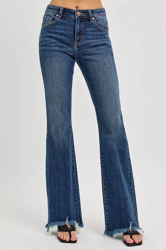 RISEN Full Size Mid Rise Flare Frayed Hem Jeans Plus Size - product photo 2