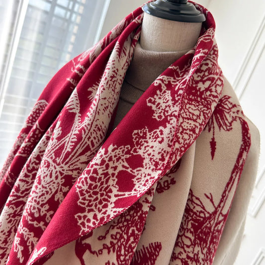 Raw Hem Winter Scarf - Deep Red - View 2