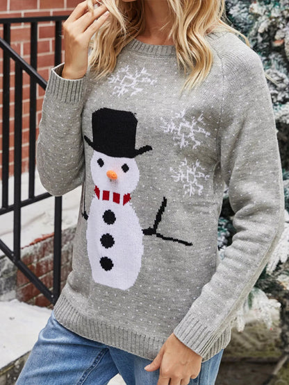 Snowman Graphic Raglan Sleeve Sweater - Grey - View 4