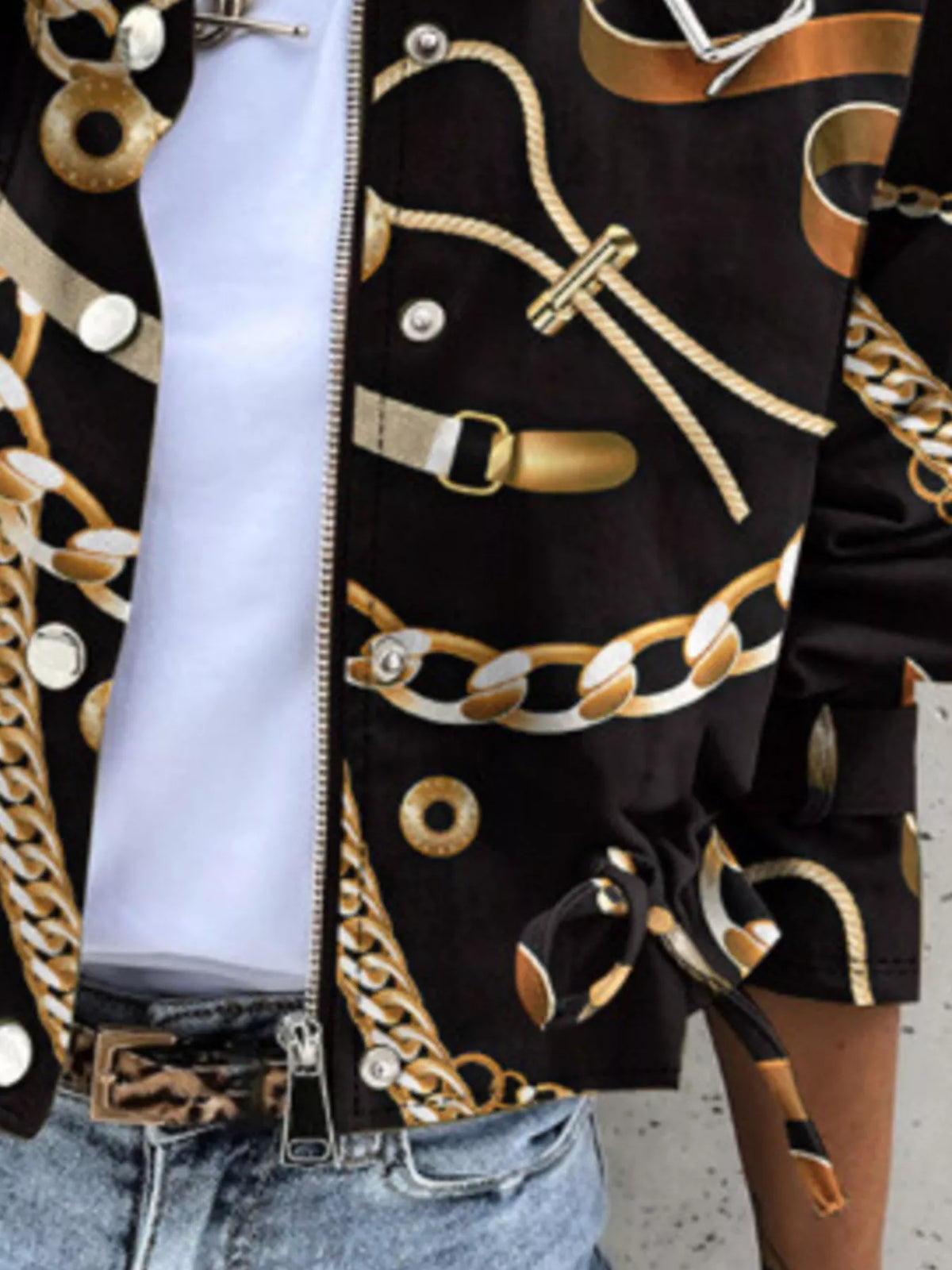 Snap Down Cropped Jacket - Gold - View 2