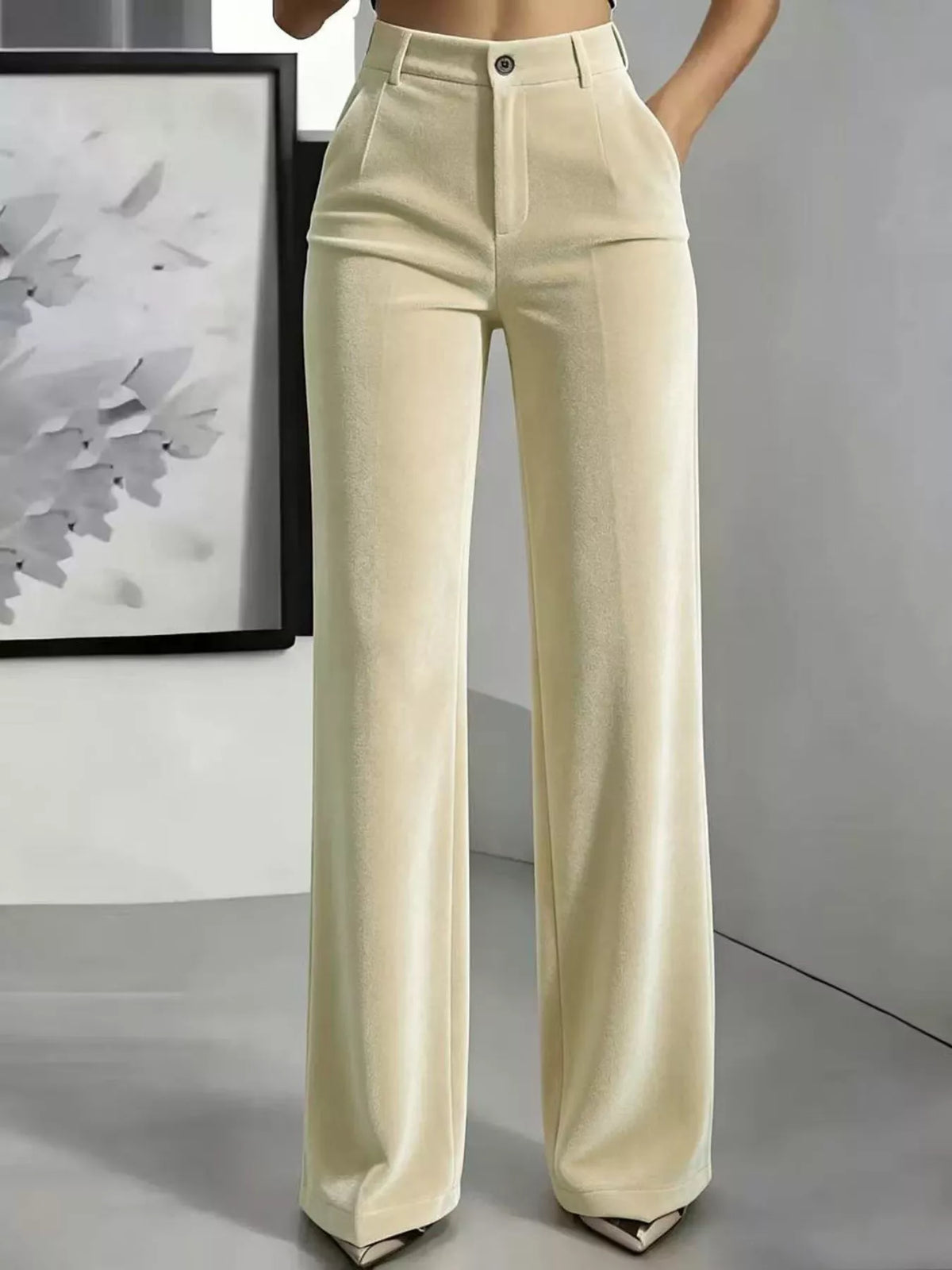 Full Size High-Waisted Velvet Pants Plus Size - Apricot - View 1