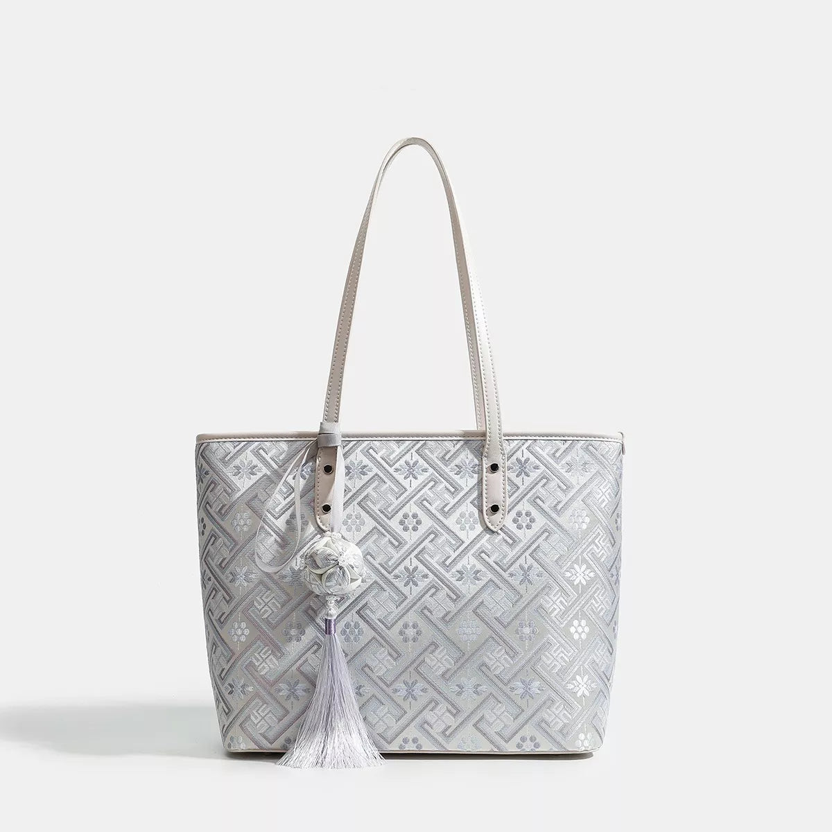 Geometric Pattern Tote Bag - Light Blue - View 1