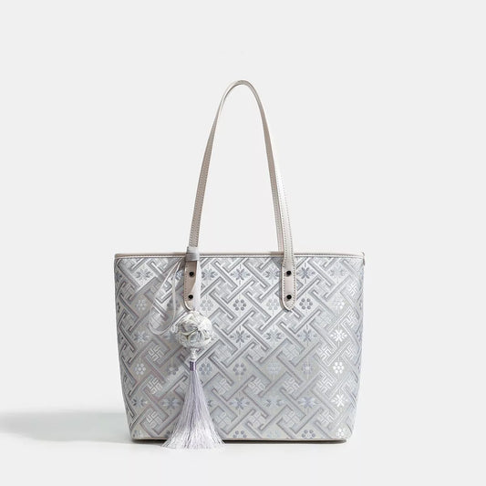 Geometric Pattern Tote Bag - Light Blue - View 1