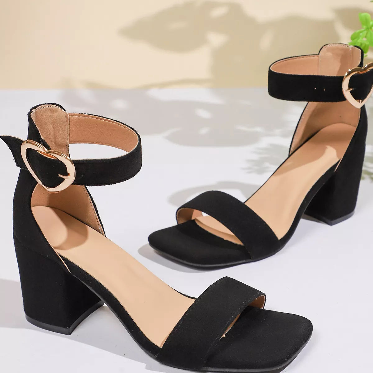Open Toe Block Heels Sandals - Black - View 3