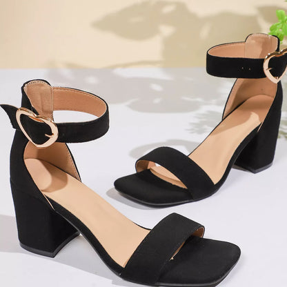 Open Toe Block Heels Sandals - Black - View 3