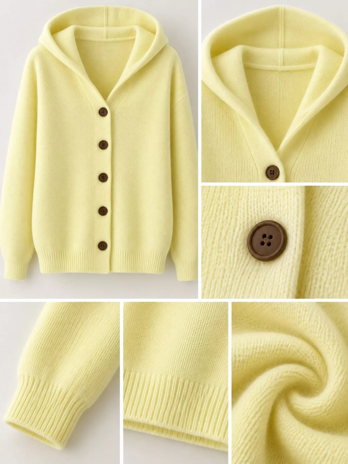 Full Size Hooded Button-Down Knit Cardigan Plus Size - Light Yellow - View 28