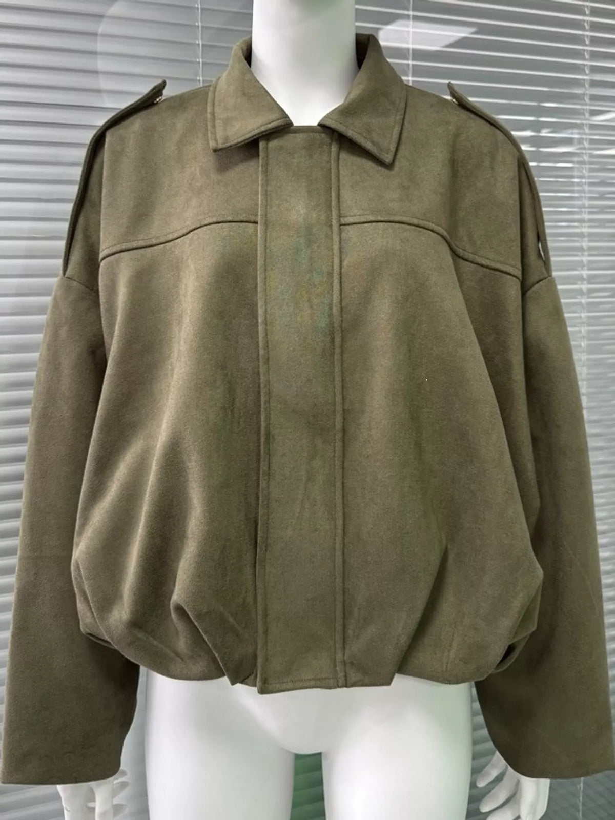 Elastic Hem Batwing Sleeve Jacket - Army Green - View 19