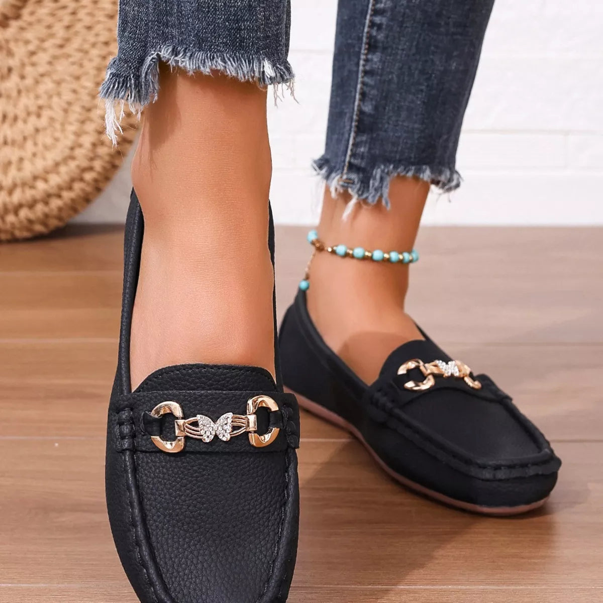 Round Toe Slip-Ons - Black - View 9