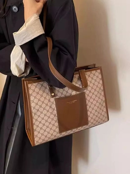 Patterned Tote Shoulder Bag - Khaki - View 2