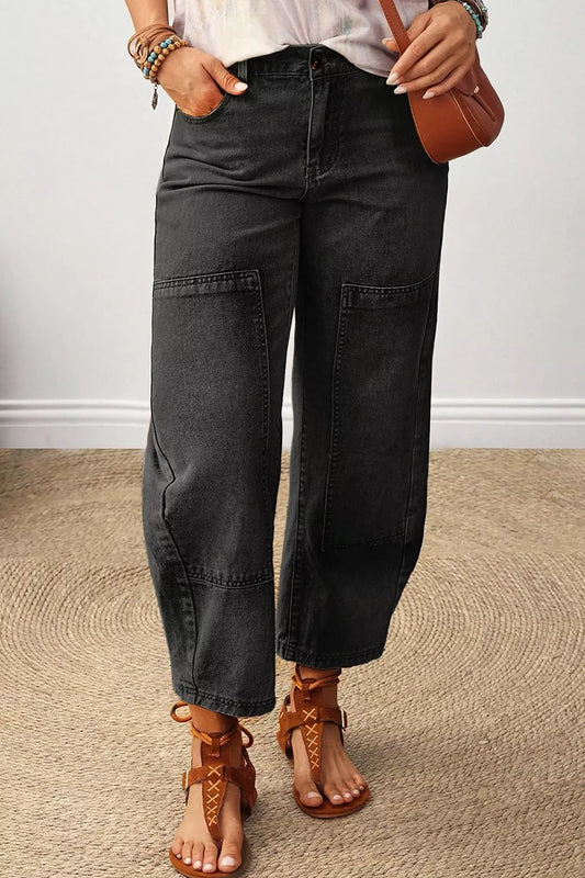 Decorative Seam Patchwork Detail Solid Color Jeans - Dark Gray - View 2