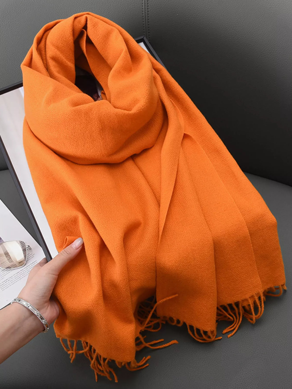 Solid Color Fringe Scarf - Sherbet - View 6