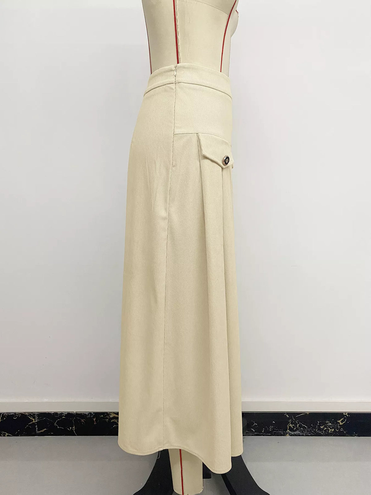 High Waist Pleated Midi Skirt - Khaki - View 8
