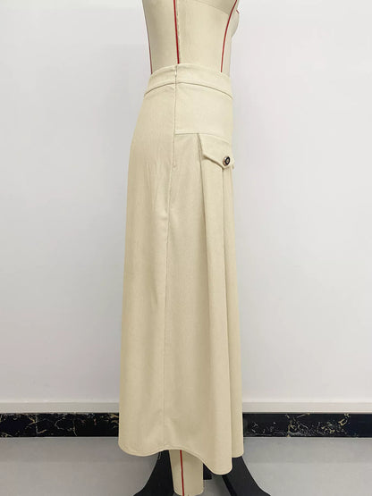 High Waist Pleated Midi Skirt - Khaki - View 8