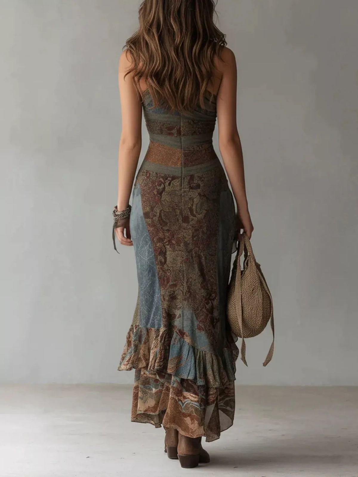 One-Shoulder Ruffled Hem Maxi Dress - Floral - View 2