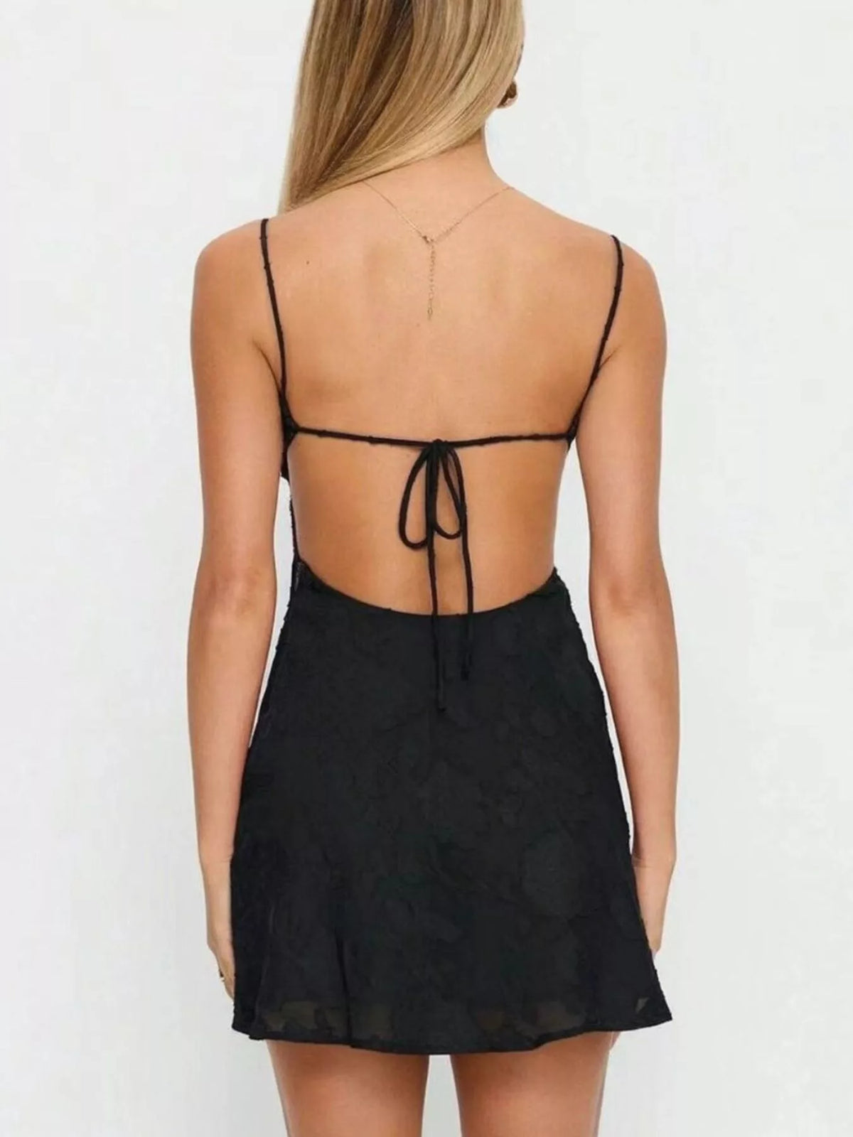 Backless Spaghetti Strap Mini Dress - Black - View 2