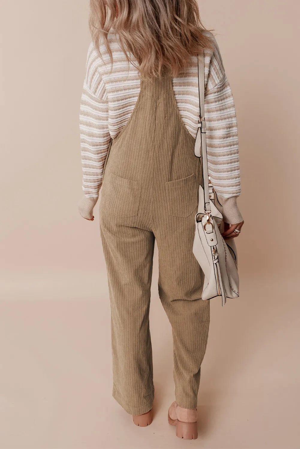 Square Neck Wide Strap Overalls - Camel - View 4