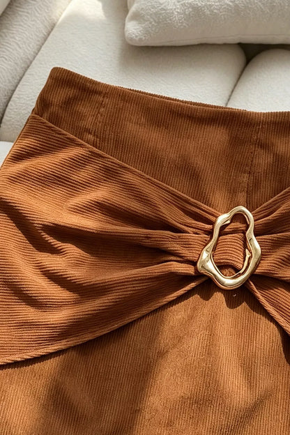 Metal Buckle Detail Mini Skirt - Caramel - View 3