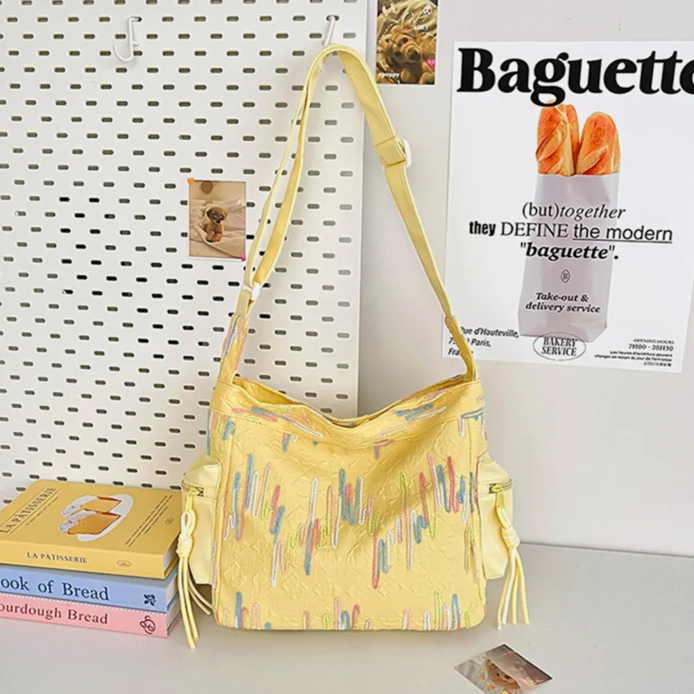 Contrast Texture Shoulder Bag - Light Yellow - View 1