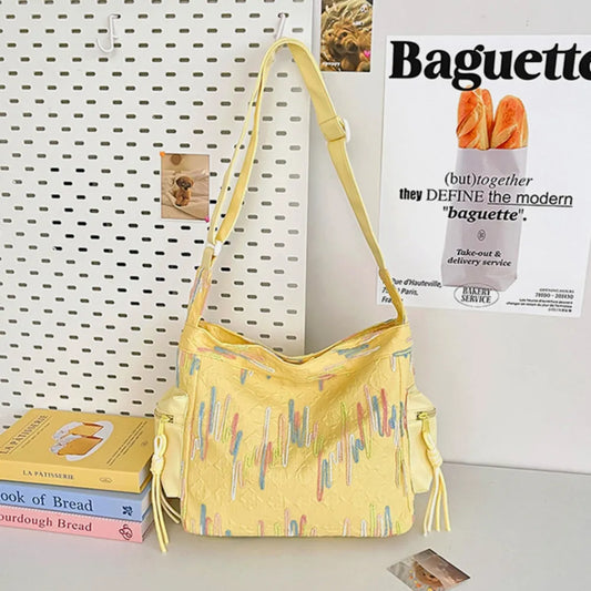 Contrast Texture Shoulder Bag - Light Yellow - View 1