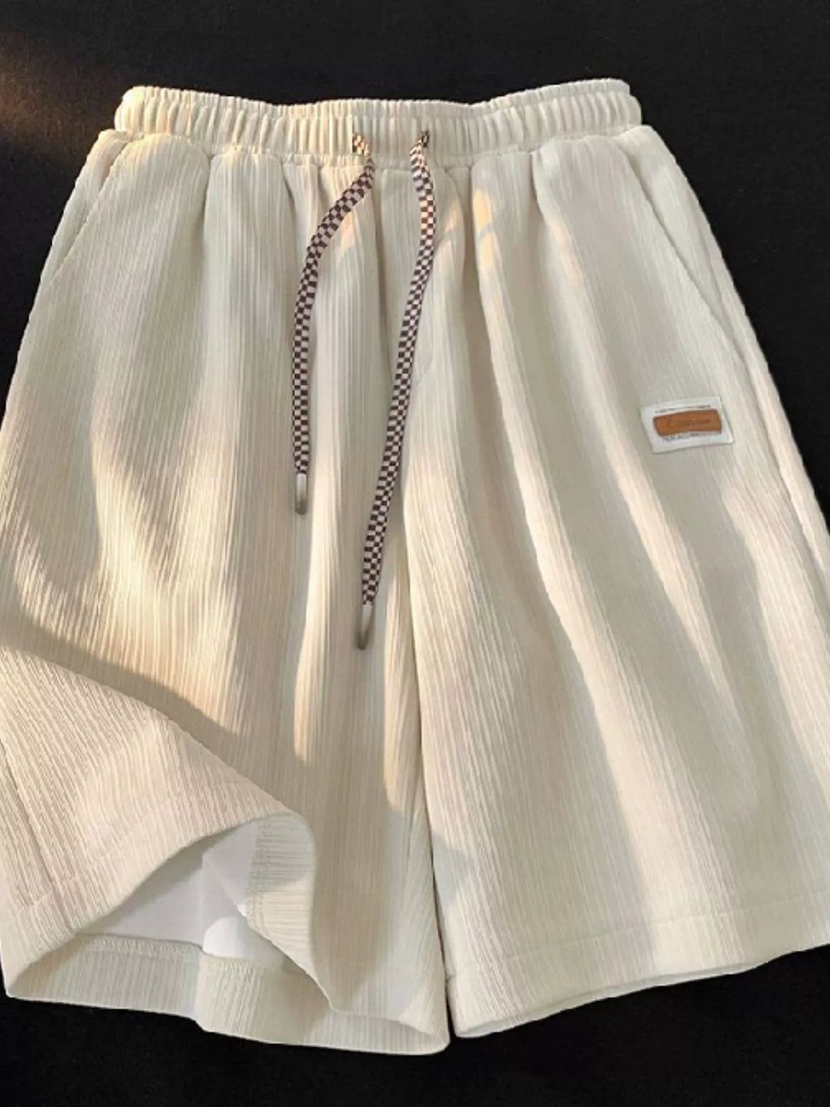 Plus Size Checkerboard Drawstring Casual Shorts - Apricot - View 10