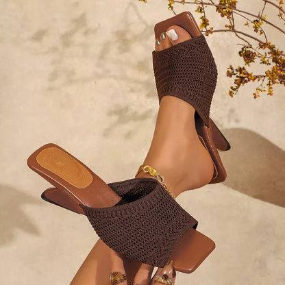 Open Toe Block Heels Sandals - Brown - View 4