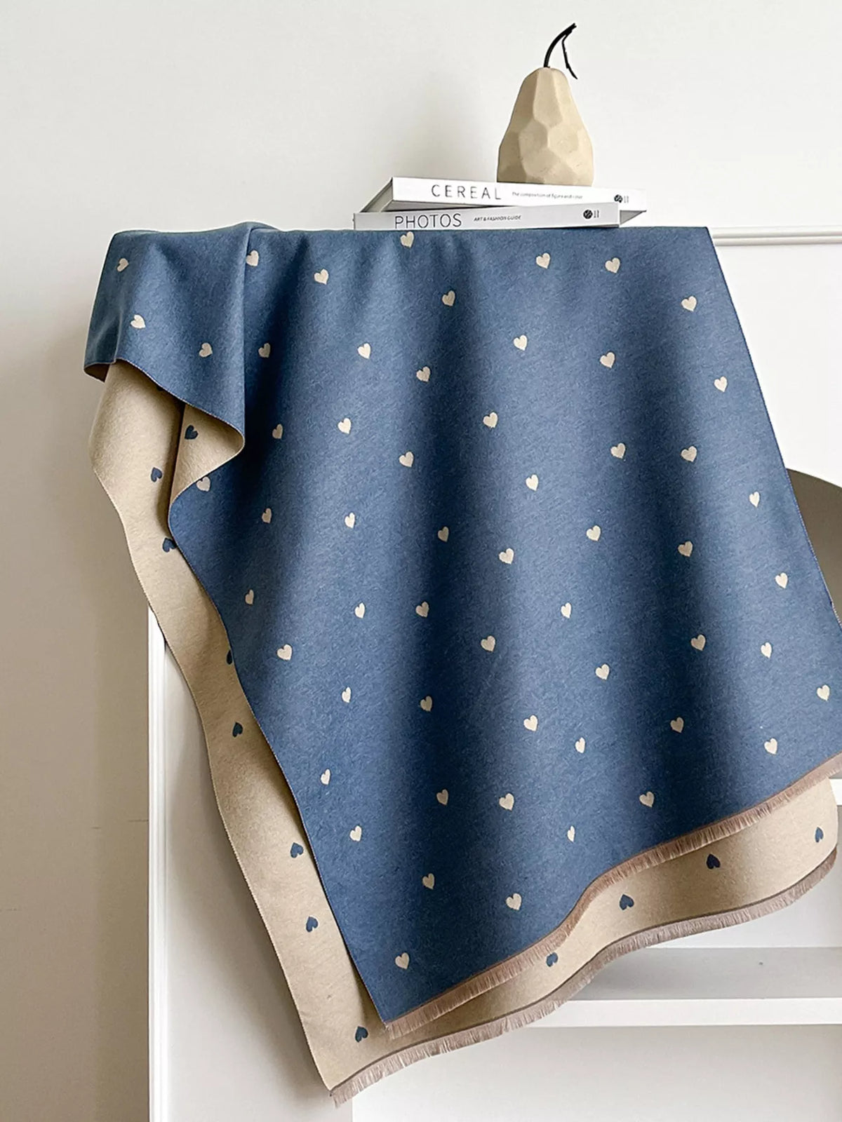 Heart Raw Hem Scarf - Blue - View 7
