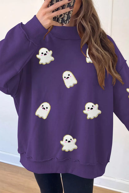 Halloween Ghost Mock Neck Tunic Sweatshirt - Mauve - View 1