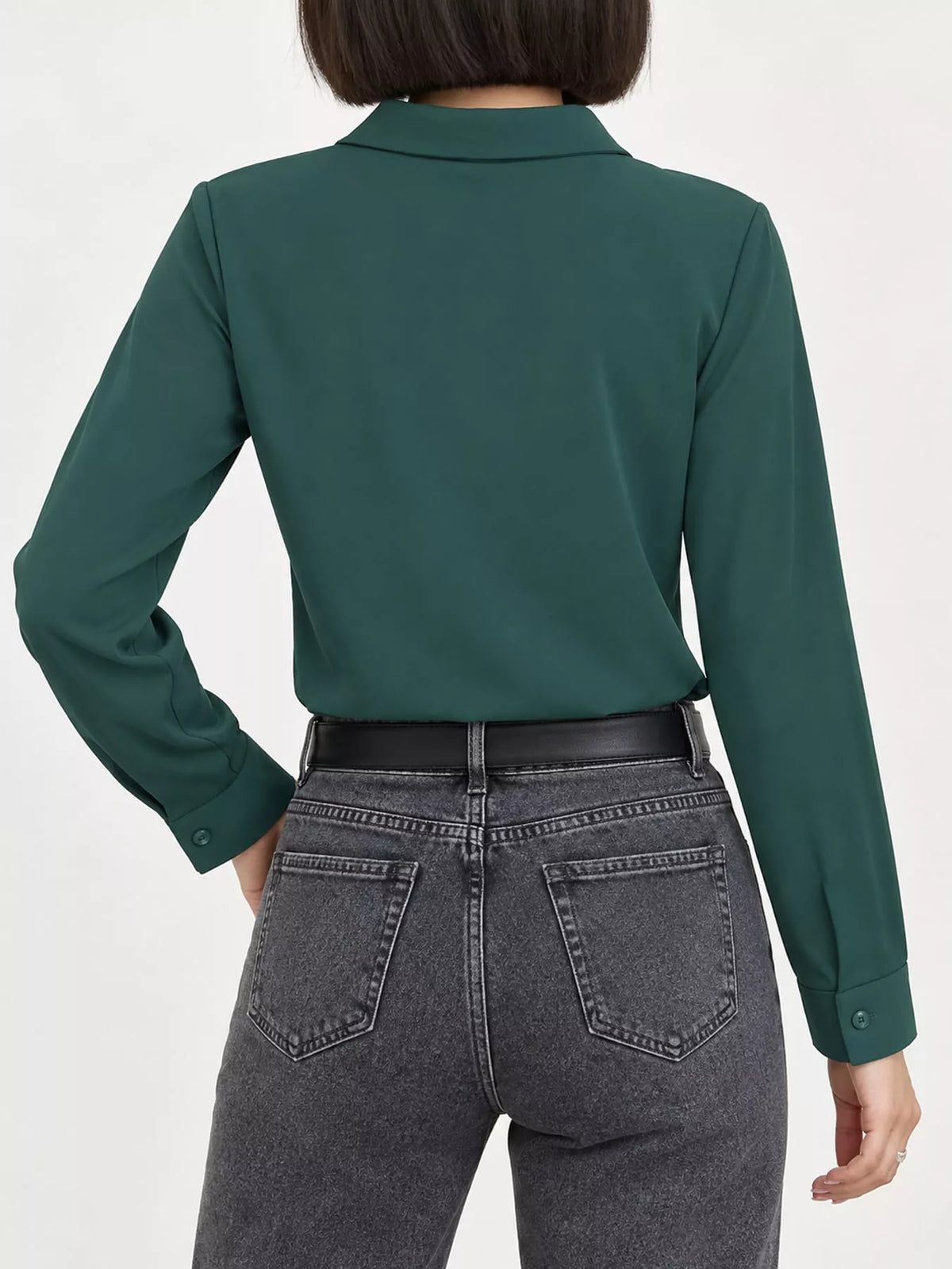 Button Up Long-Sleeve Shirt - Dark Green - View 73