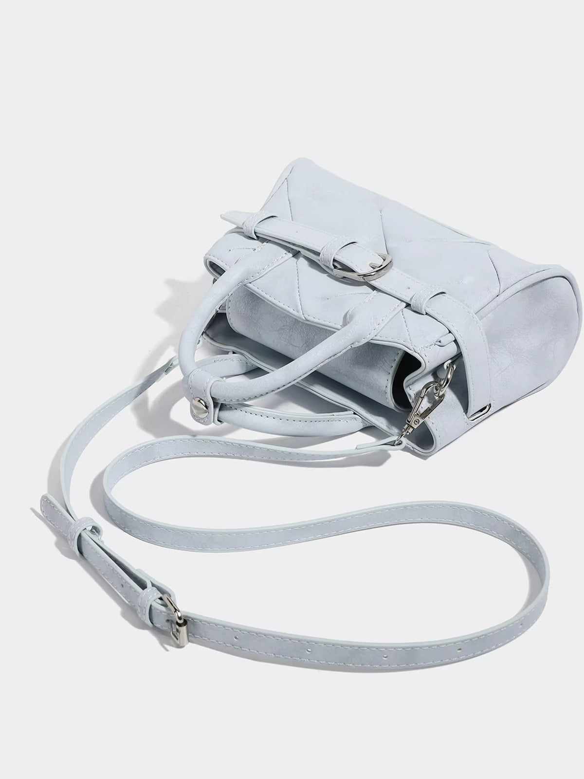 Quilted Buckle Accent Crossbody Bag - Blue - View 3