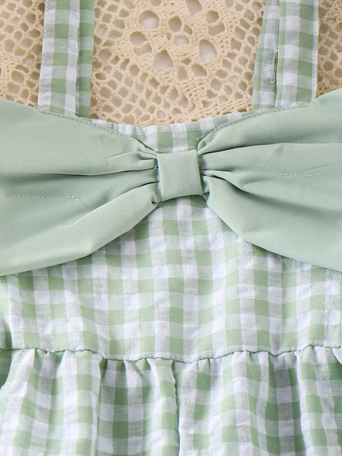 Children's Bow Plaid Wide Strap Jumpsuit - Green - View 9